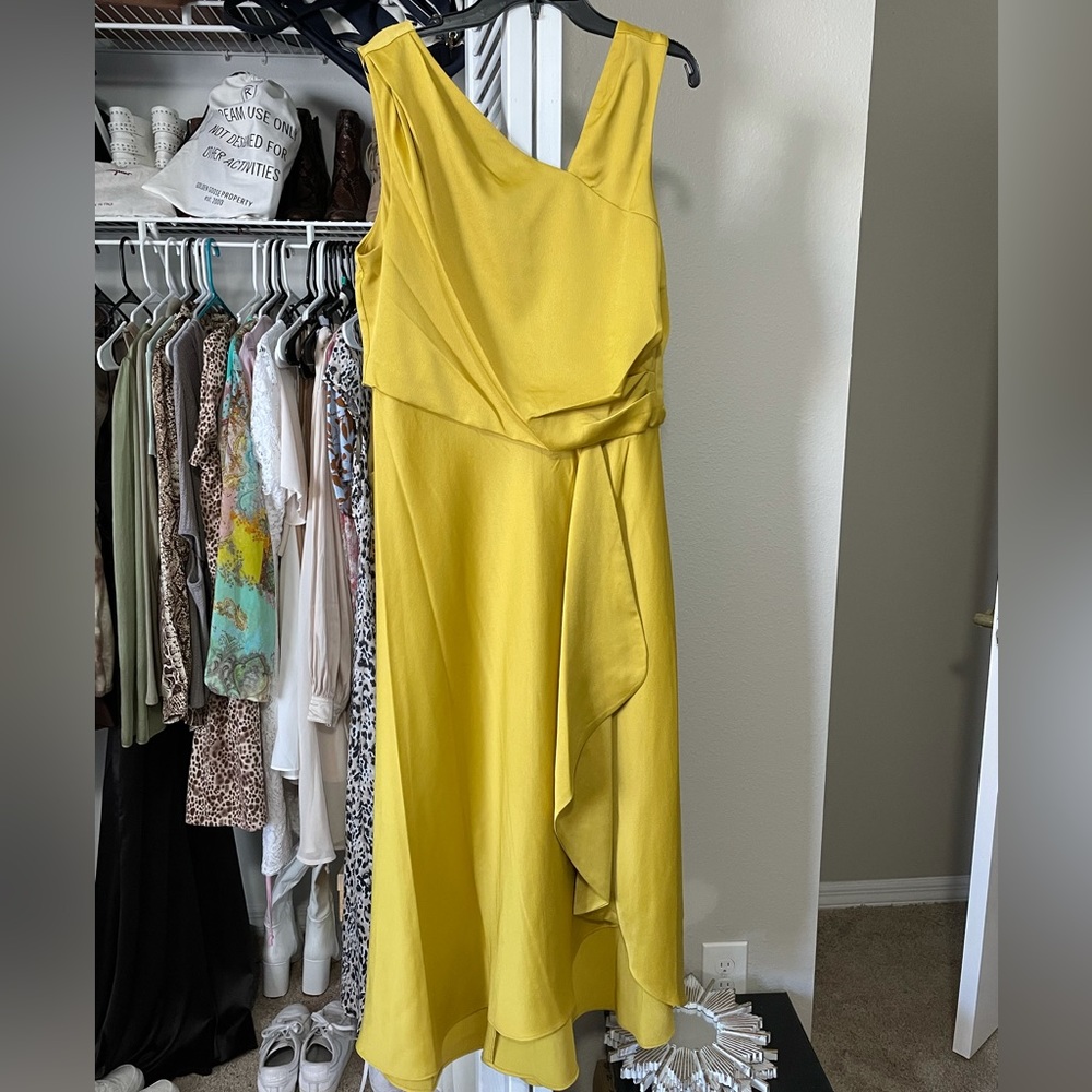 Yellow satin midi dress